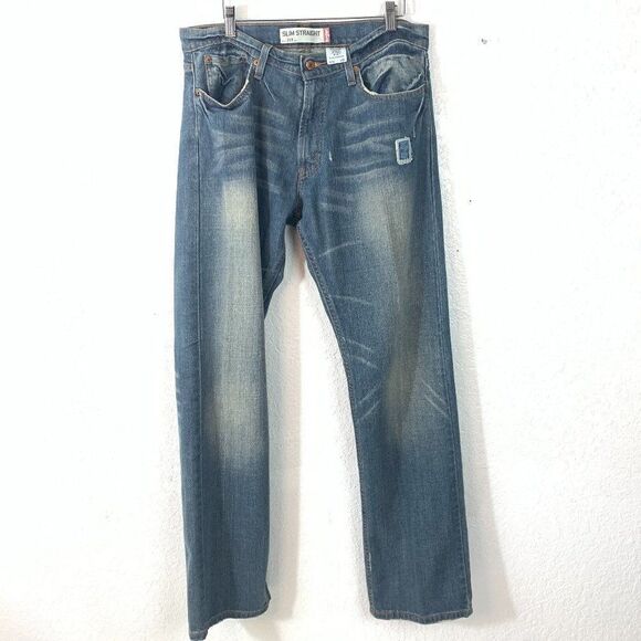 LEVIS 514 Slim Straight Jeans 34x32 Patches - Picture 1 of 14